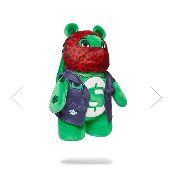 SPRAYGROUND LIMITED EDITION Ski Mask Money Bear Green Teddy Backpack - Picture 3 of 13